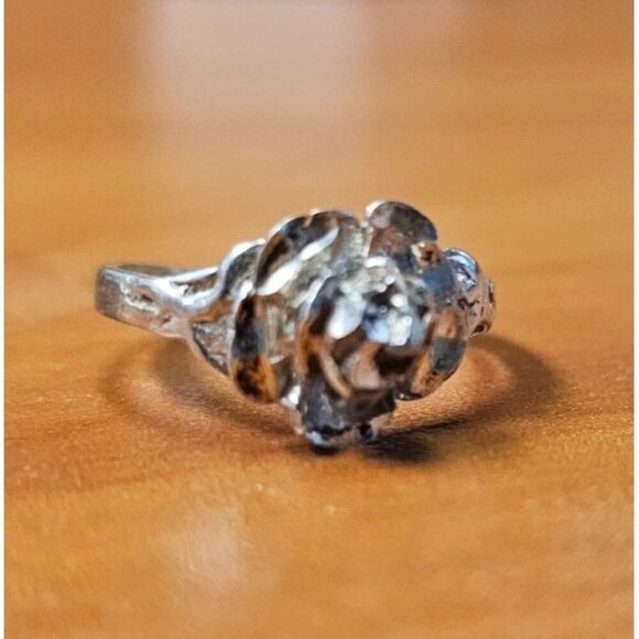 Antique 925 Sterling Silver Abstract Flower Rustic Ladies Ring Size 8 - Picture 10 of 11